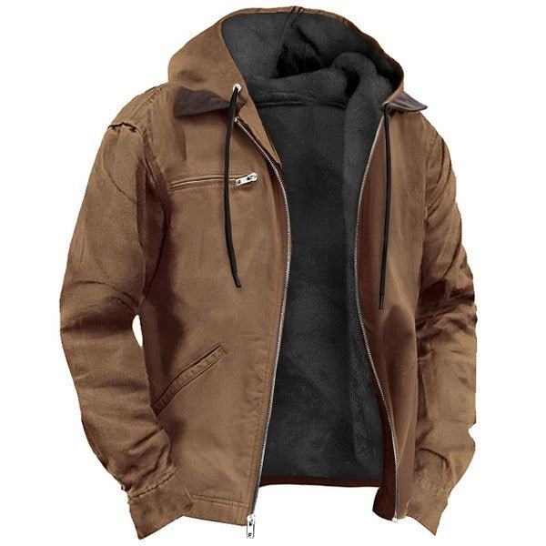 Men's Fleece-Lined Hooded Jacket - Brown