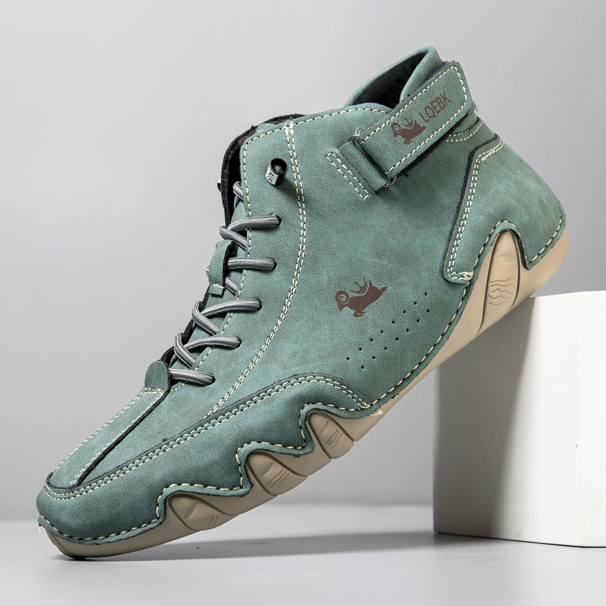 Men's High-Top Faux Leather Trainer Boots - Green
