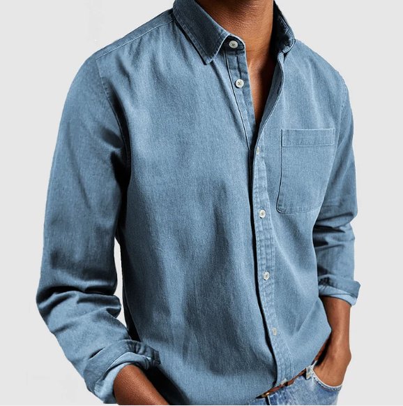Men's Long Sleeve Denim Shirt - Light Blue