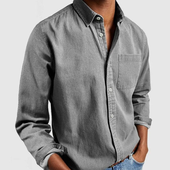 Men's Long Sleeve Denim Shirt - Grey