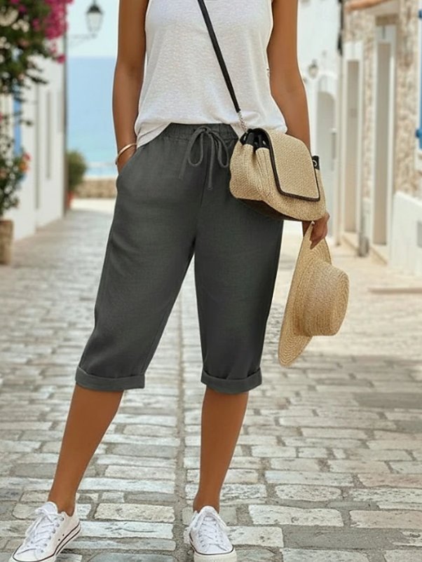 Women's Cropped Capri Trousers - Grey