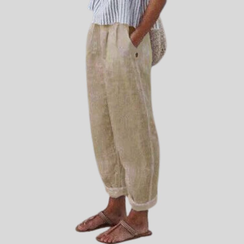 Women's Cropped Wide-Leg Trousers - Beige
