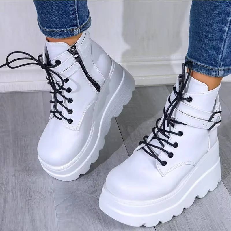 Women's Faux Leather Platform Combat Ankle Boots