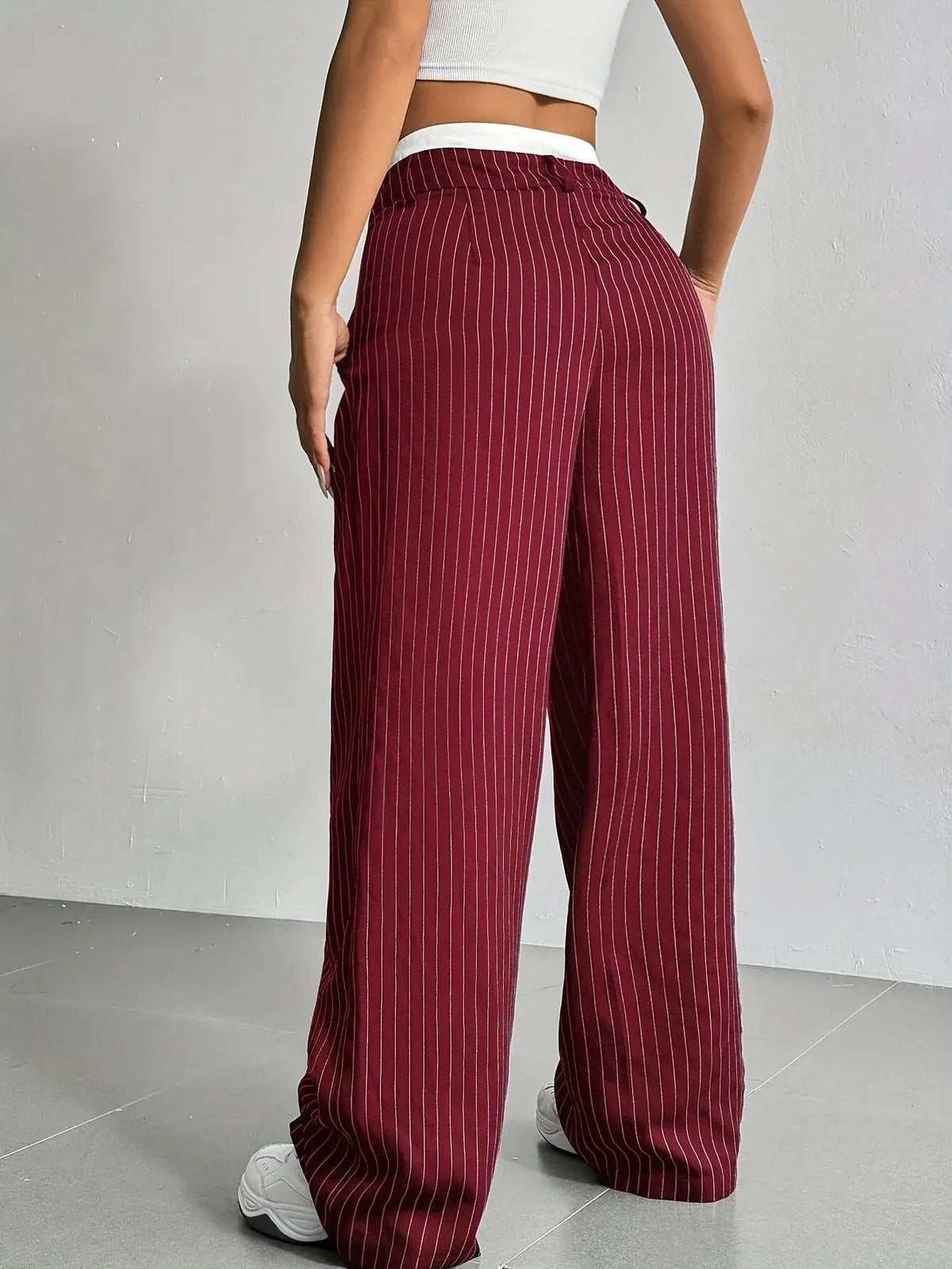 Women's High-Waisted Wide-Leg Pinstripe Trousers