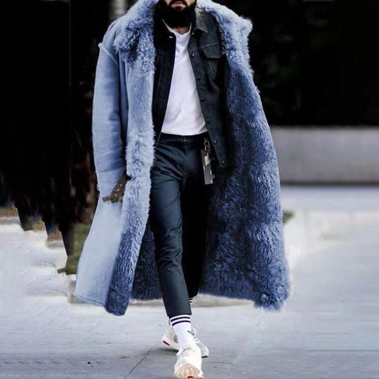 Men's Oversized Faux Fur Winter Coat - Blue
