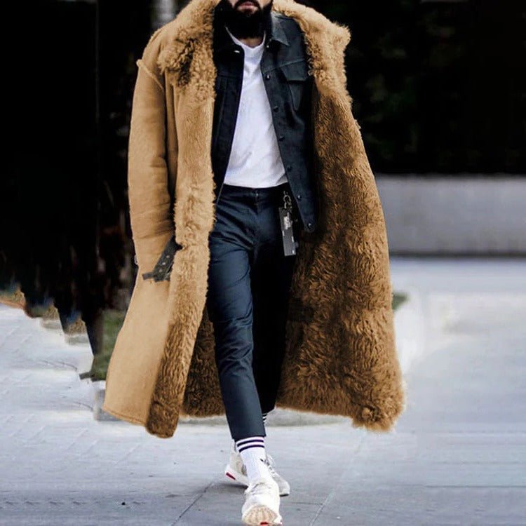 Men's Oversized Faux Fur Winter Coat - Khaki