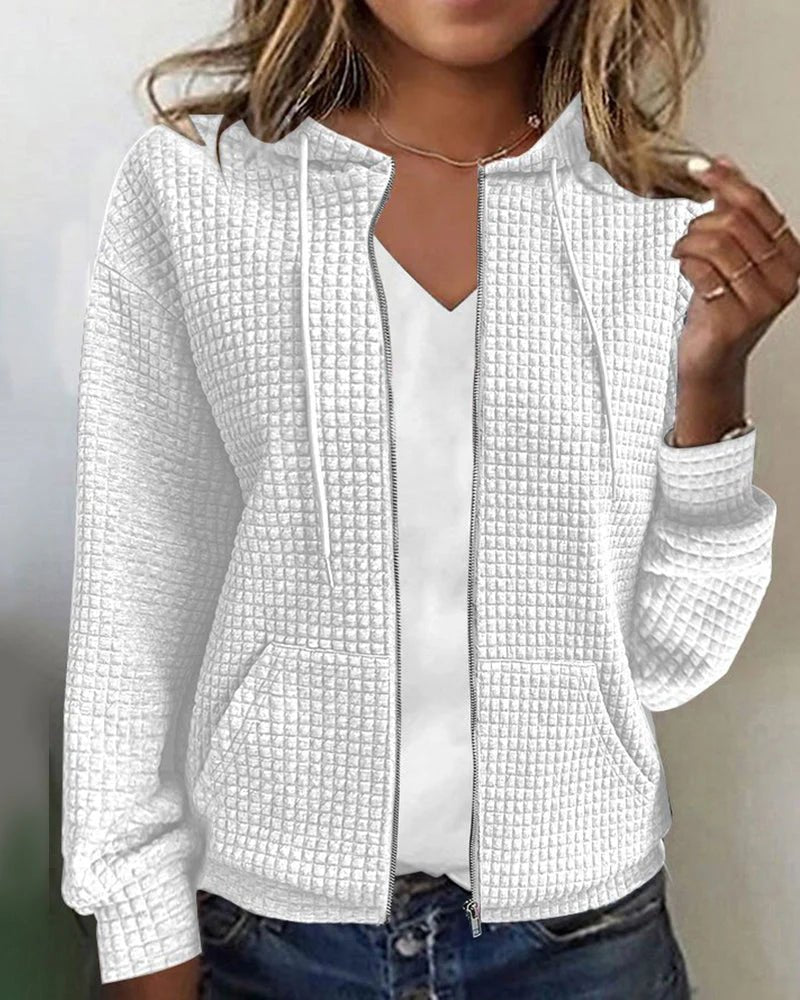Women's Knit Zip-Up Hoodie - White