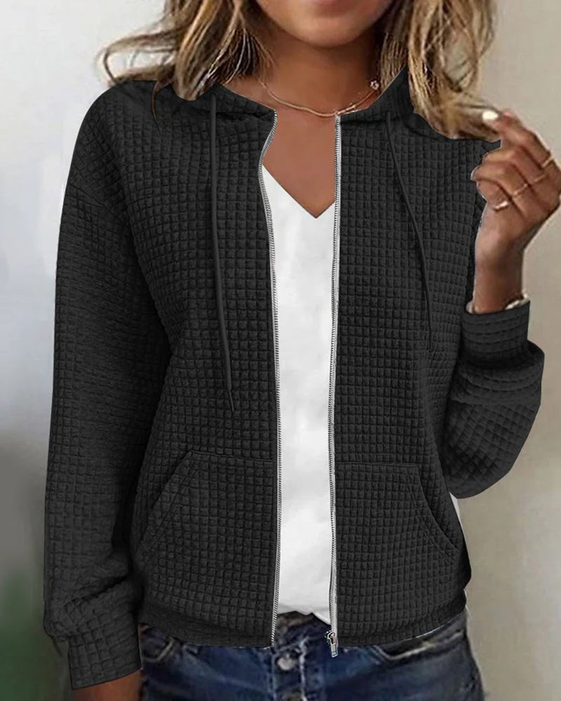 Women's Knit Zip-Up Hoodie - Black