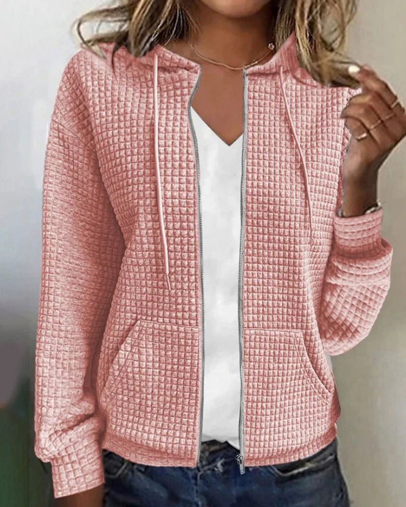 Women's Knit Zip-Up Hoodie - Pink