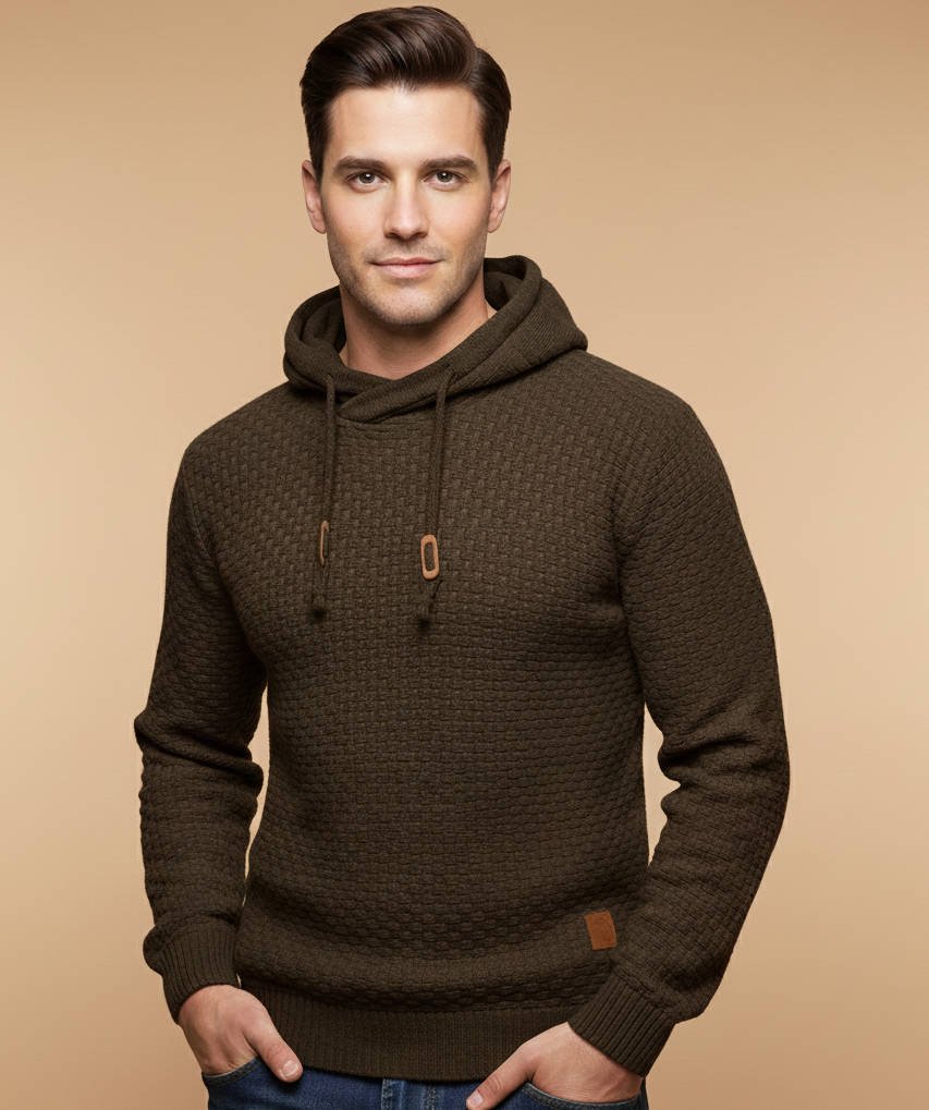 Men's Knit Hooded Jumper - Dark Coffee