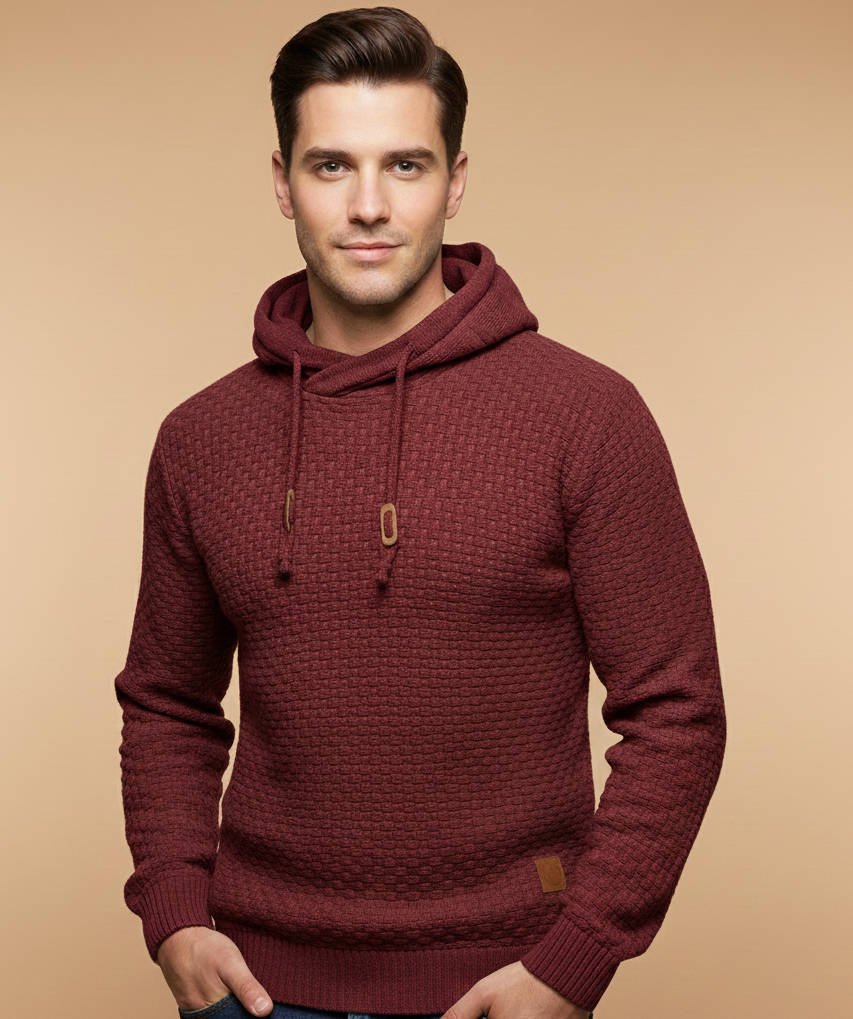 Men's Knit Hooded Jumper - Red