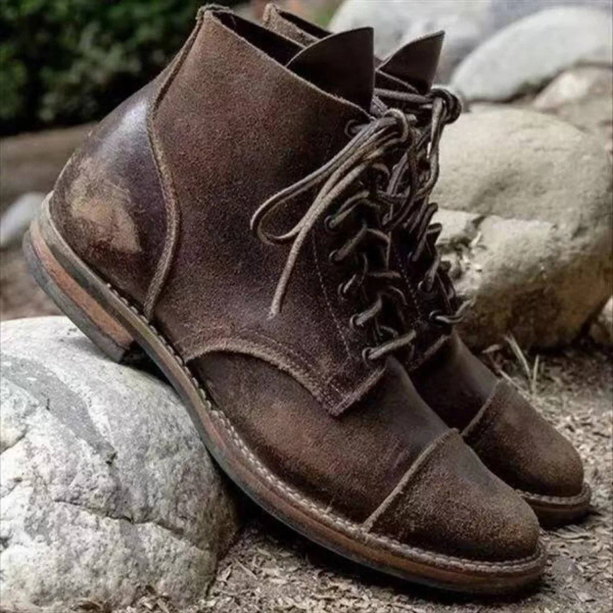Men's Leather Work Boots - Khaki