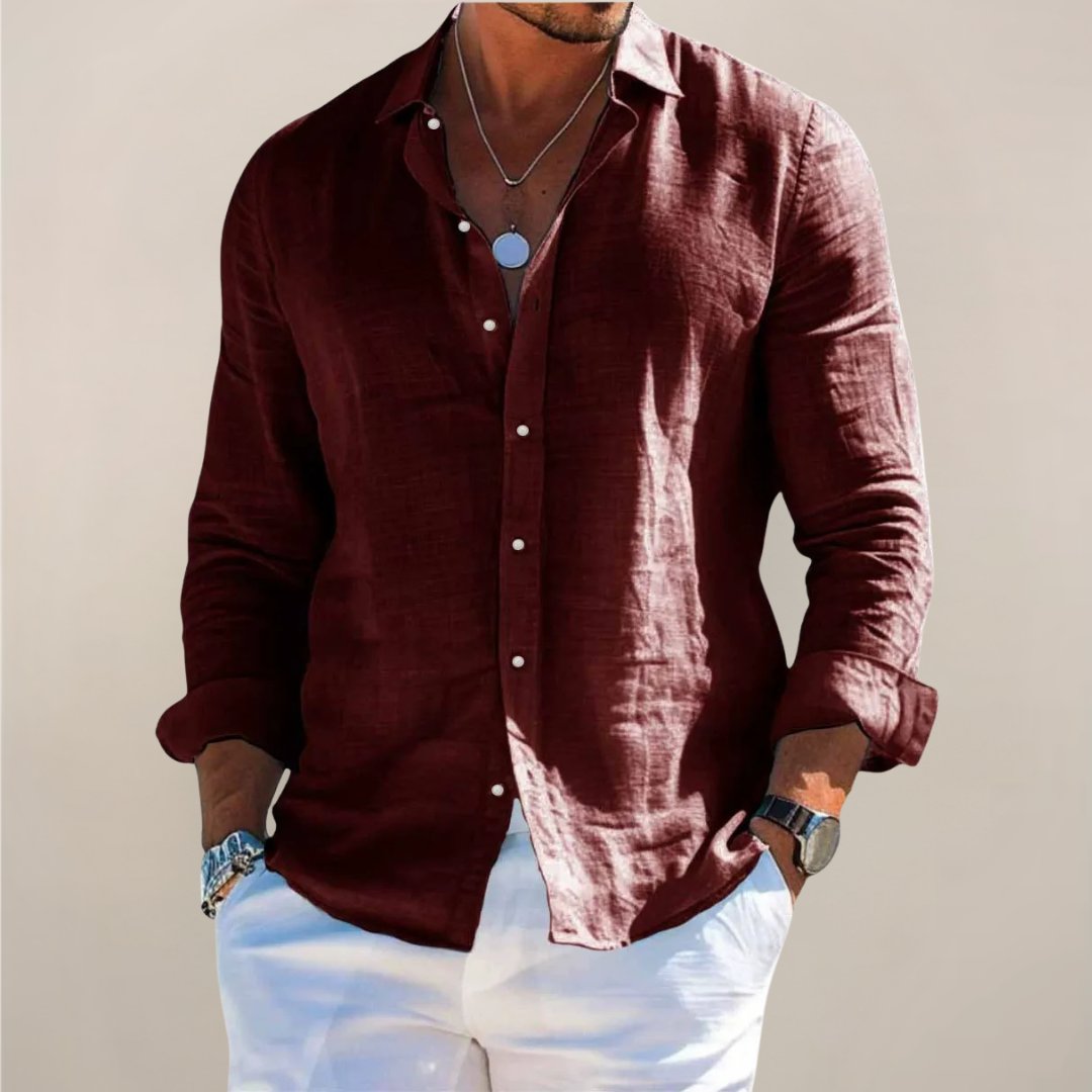 Men's Long Sleeve Vacation Shirt - Burgundy