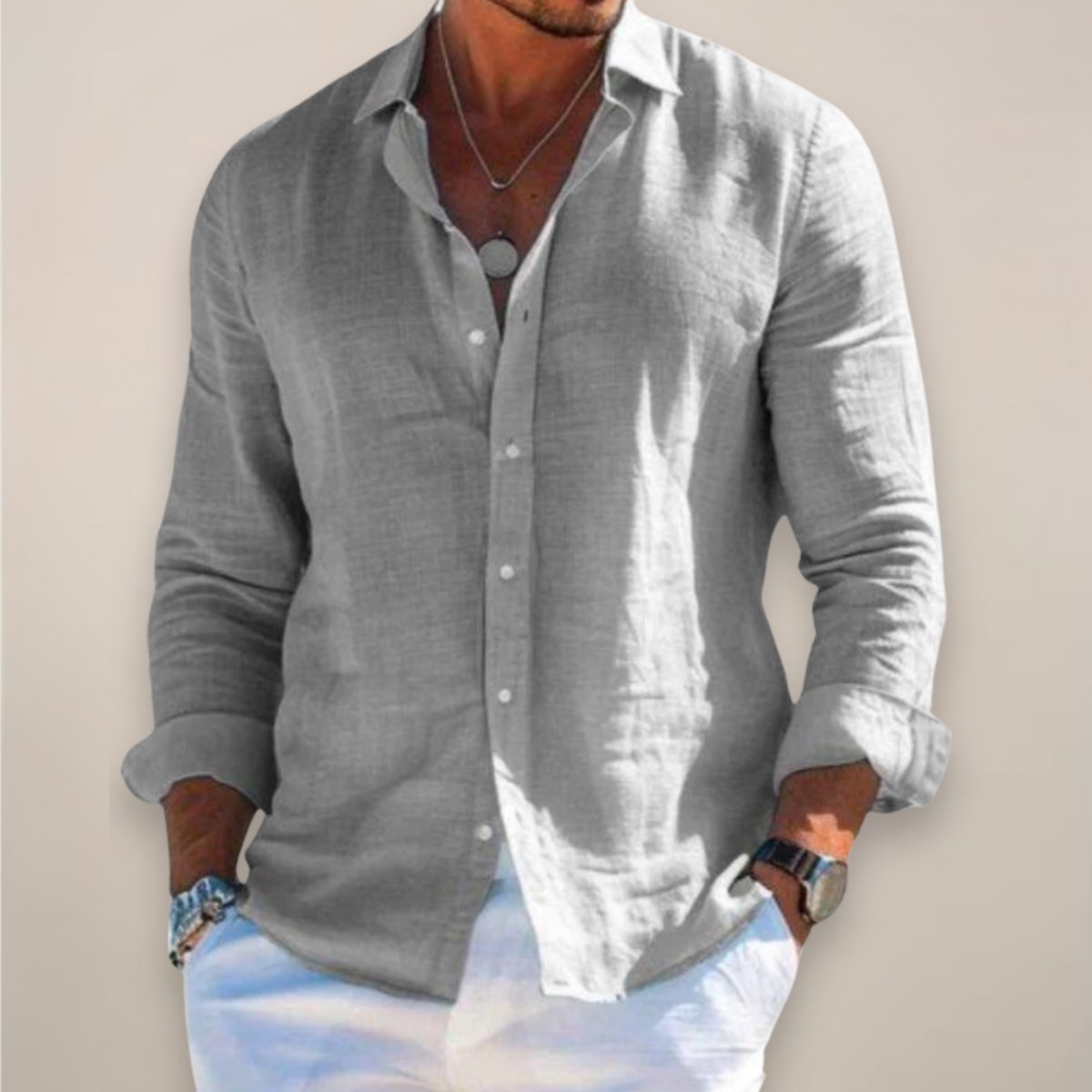 Men's Long Sleeve Vacation Shirt - Grey