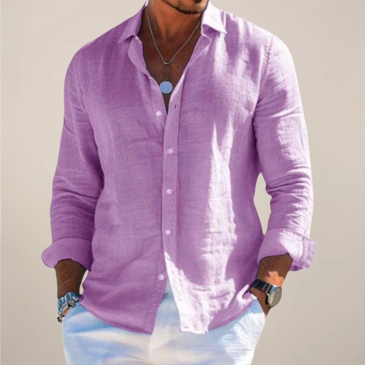 Men's Long Sleeve Vacation Shirt - Purple