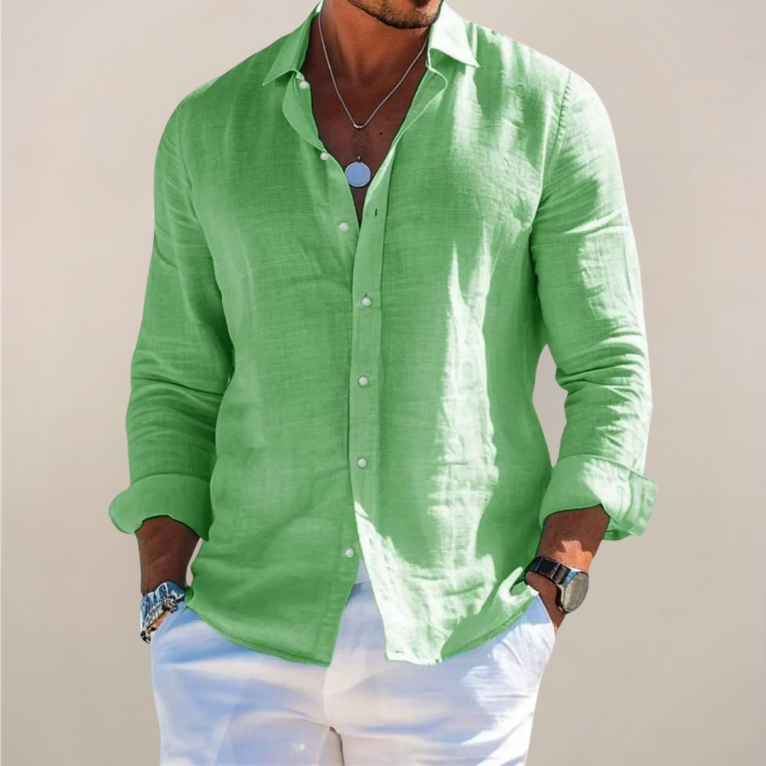 Men's Long Sleeve Vacation Shirt - Light Green