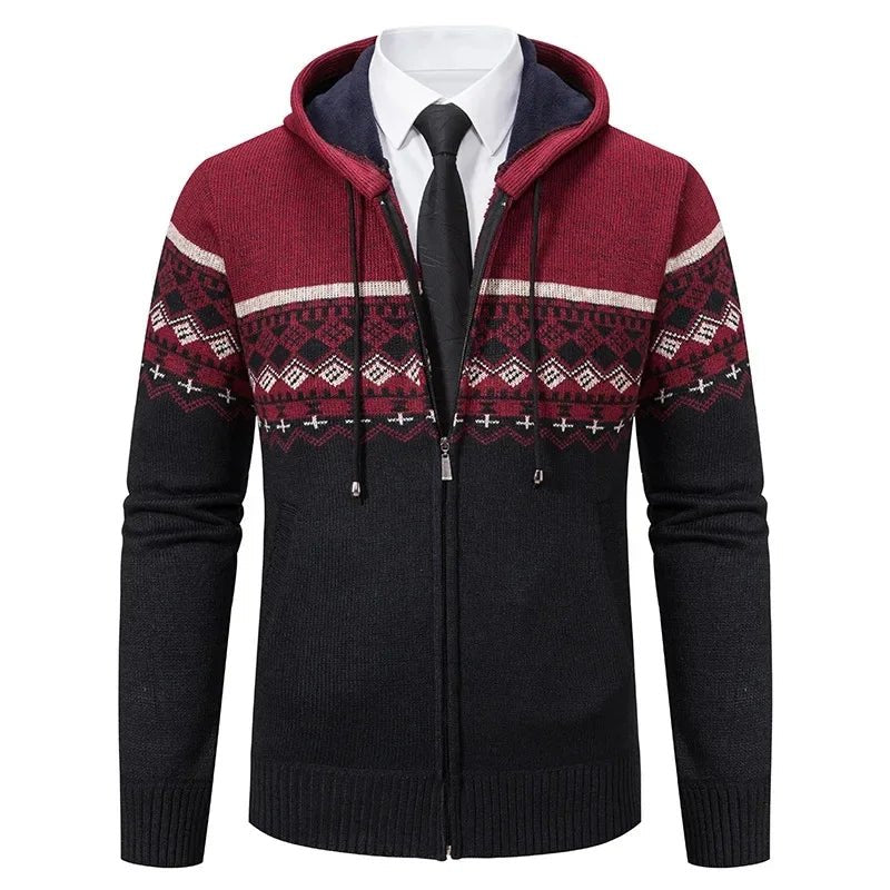 Men's Wool Hooded Cardigan - Red