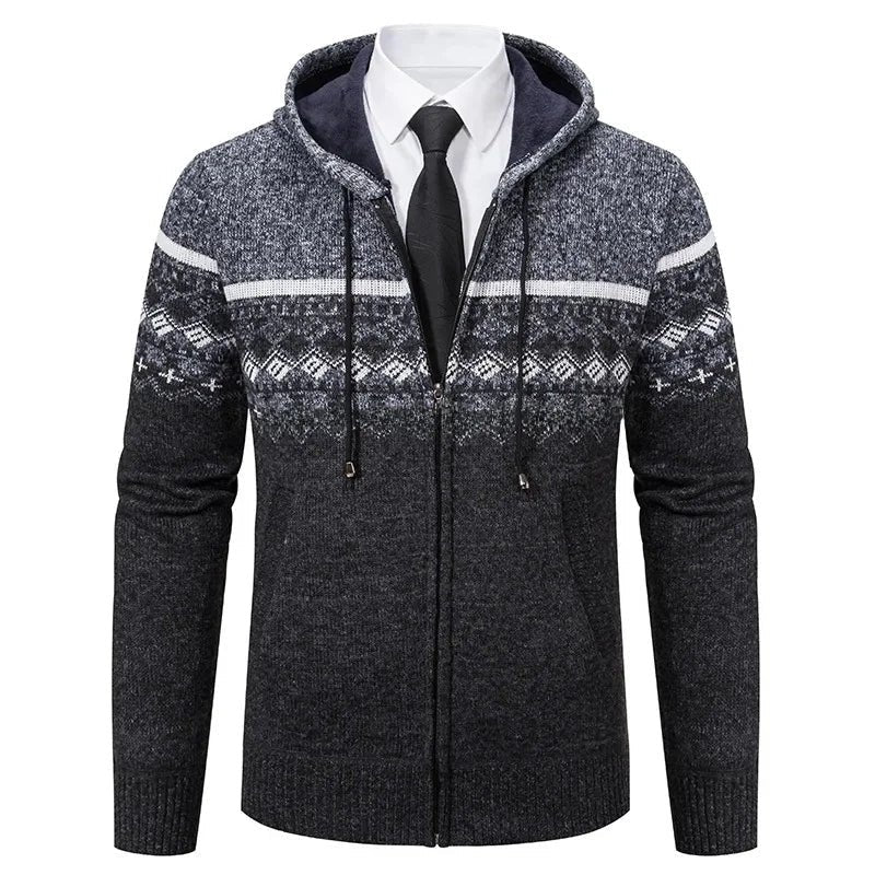 Men's Wool Hooded Cardigan - Dark Grey