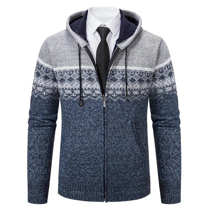 Men's Wool Hooded Cardigan - Light Grey