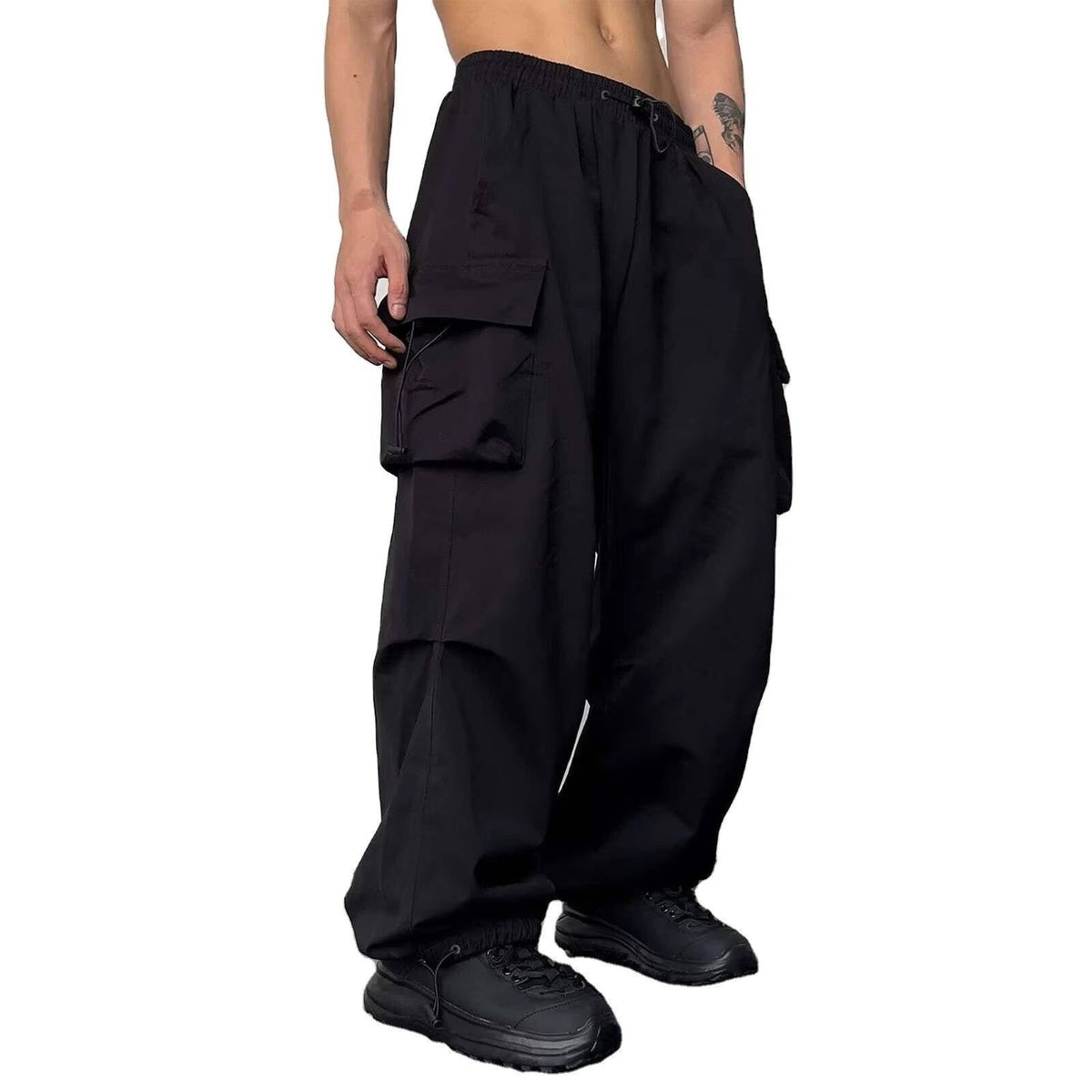 Men's Parachute Cargo Trousers - Black