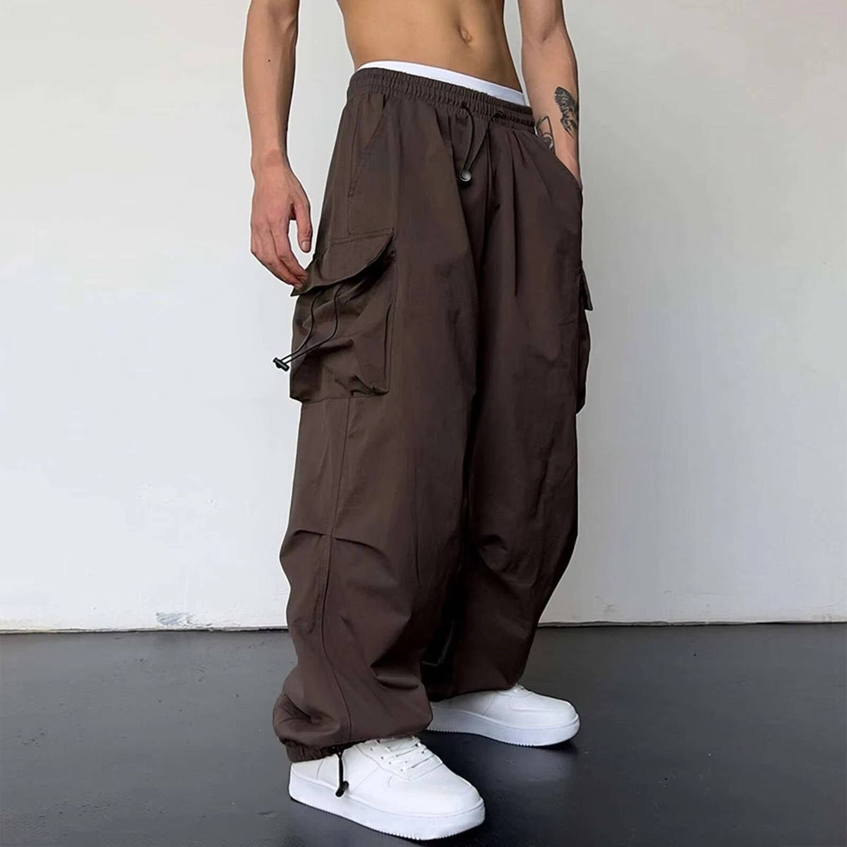 Men's Parachute Cargo Trousers - Brown