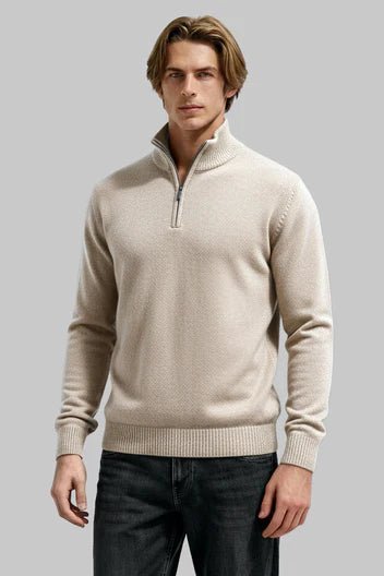 Men's Quarter-Zip Wool Jumper - Beige