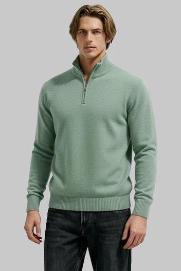 Men's Quarter-Zip Wool Jumper - Green