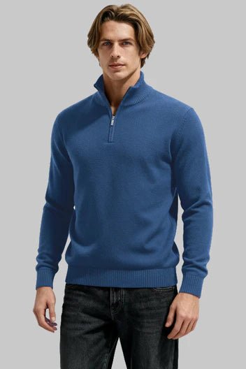 Men's Quarter-Zip Wool Jumper - Blue