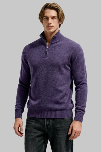 Men's Quarter-Zip Wool Jumper - Purple