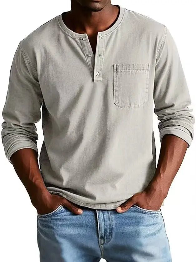 Men's Long Sleeve Henley Shirt - White