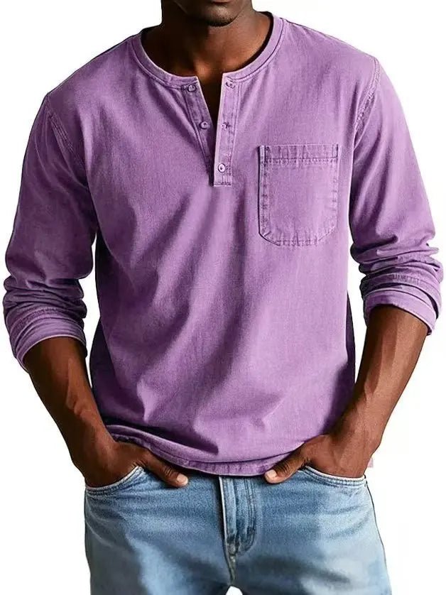 Men's Long Sleeve Henley Shirt - Purple