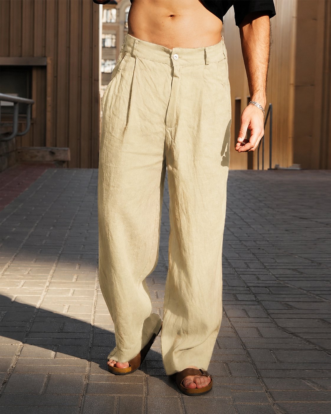 Men's Wide-Leg Trousers - Khaki
