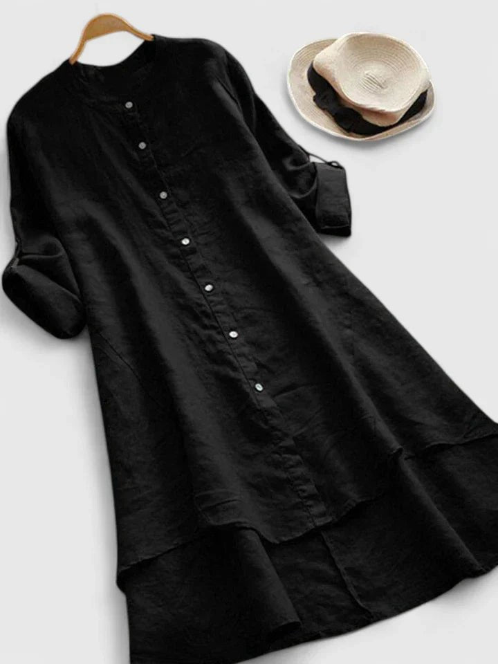 Women's Long Sleeve High-Low Shirt Dress - Black
