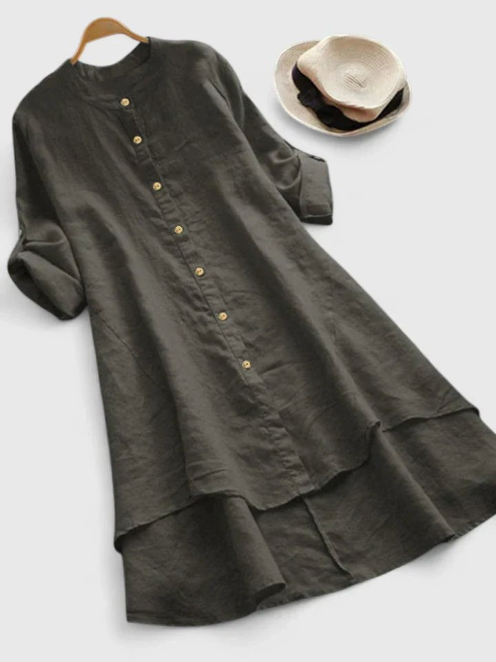 Women's Long Sleeve High-Low Shirt Dress - Gray