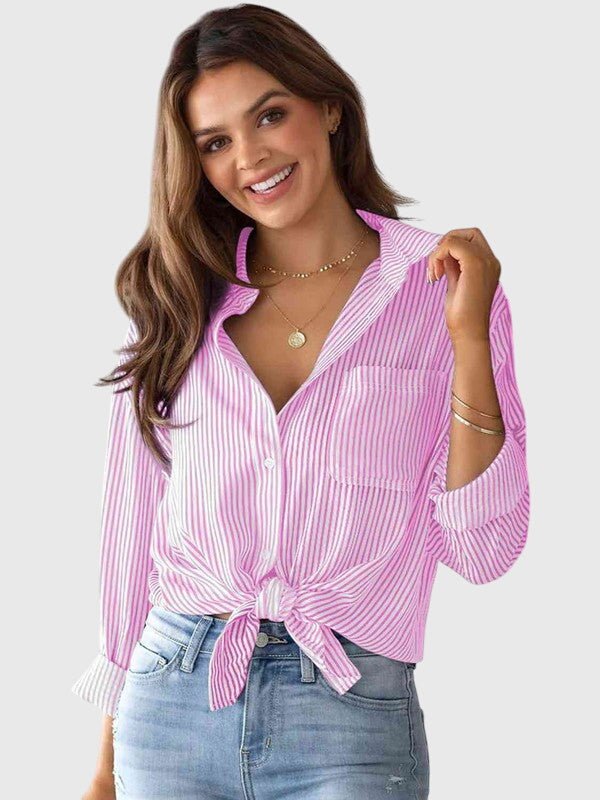 Women's Long Sleeve Striped Tie-Front Shirt