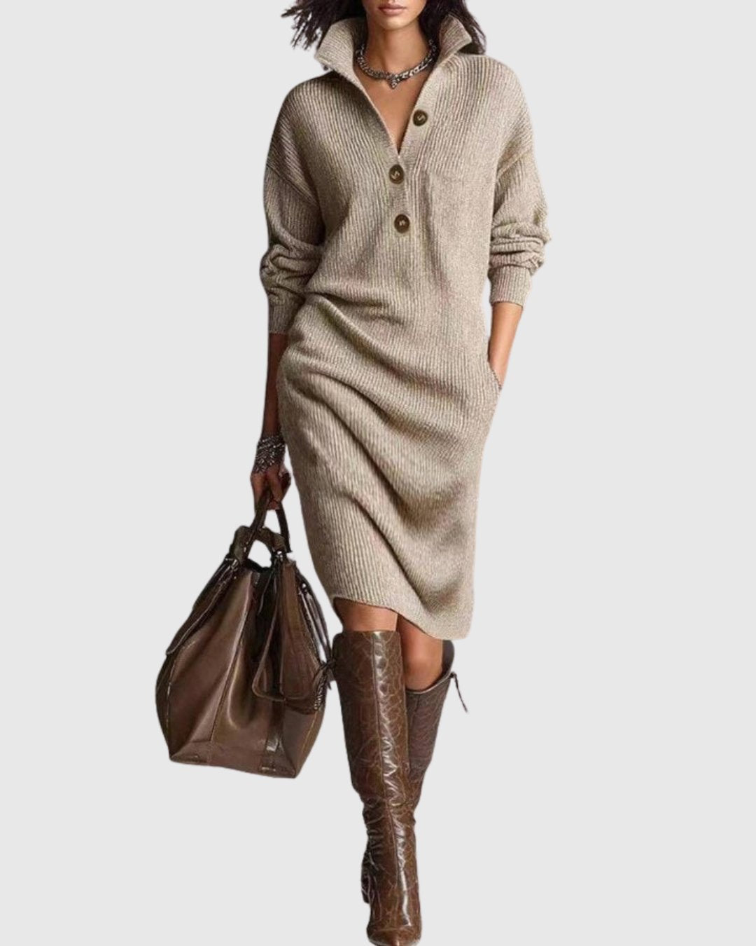 Women's Midi Jumper Dress - Khaki