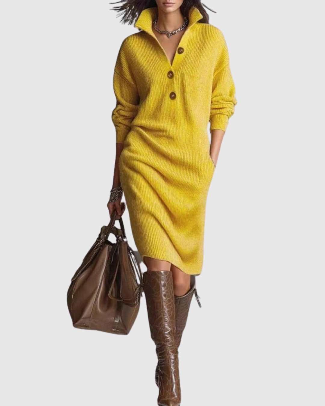Women's Midi Jumper Dress - Yellow