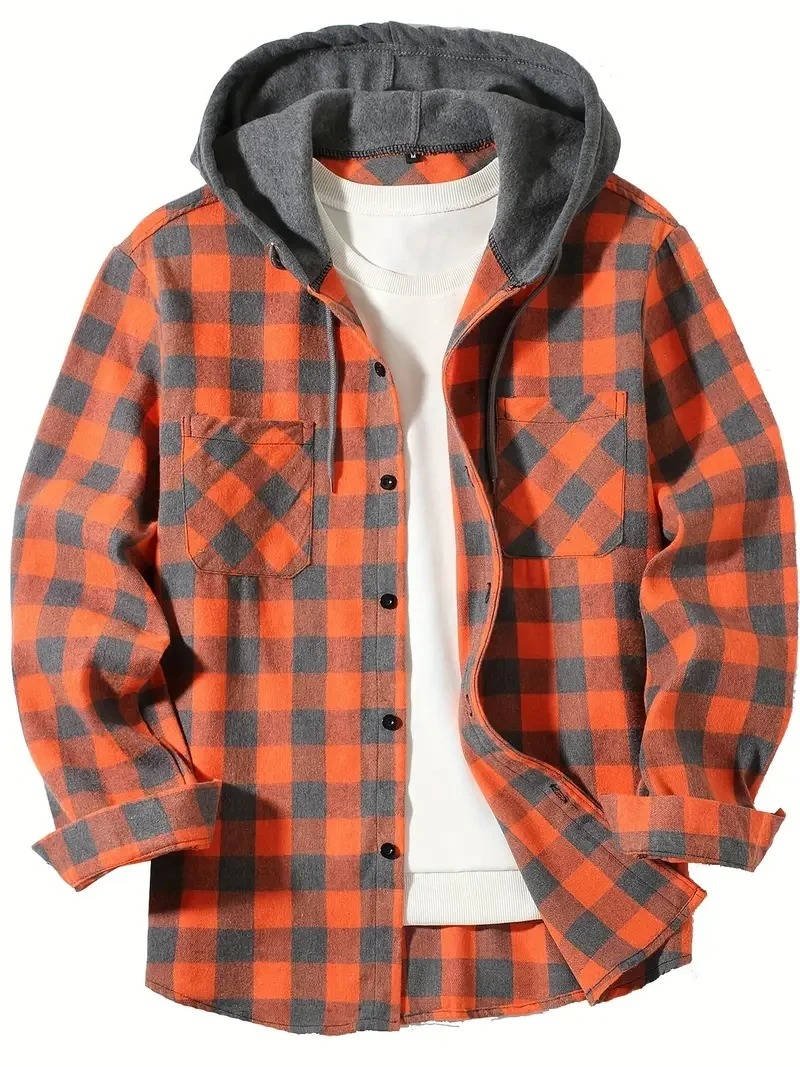Men's Plaid Shirt Jacket - Orange