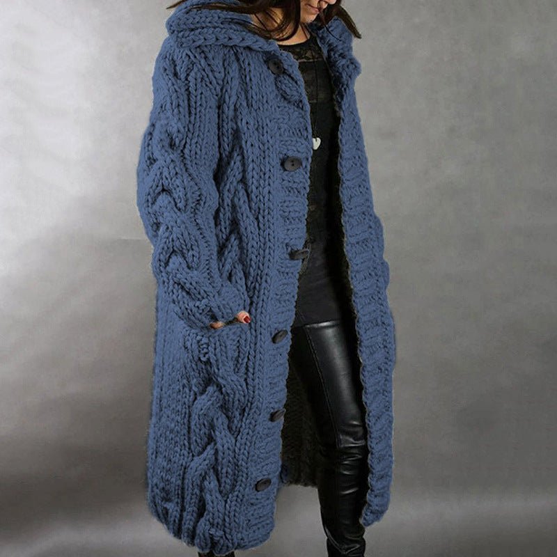 Women's Oversized Cable-Knit Cardigan Coat - Blue