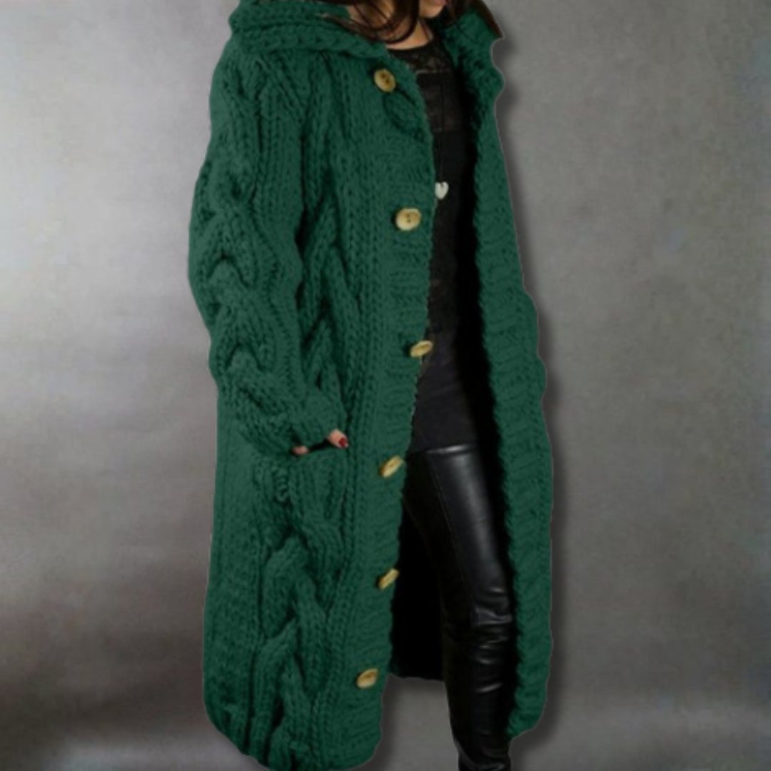 Women's Oversized Cable-Knit Cardigan Coat - Green