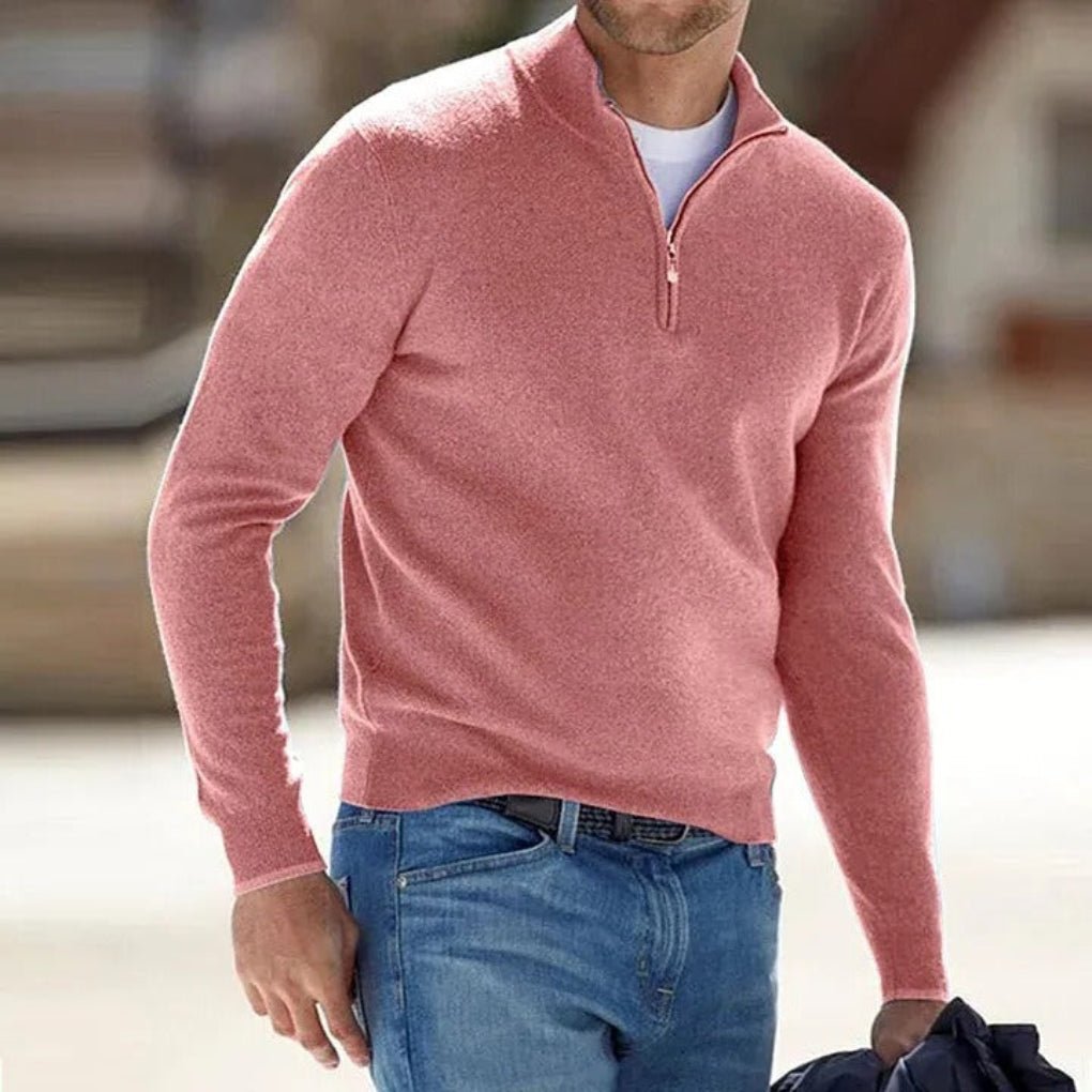 Men's Knit Quarter-Zip Jumper - Pink