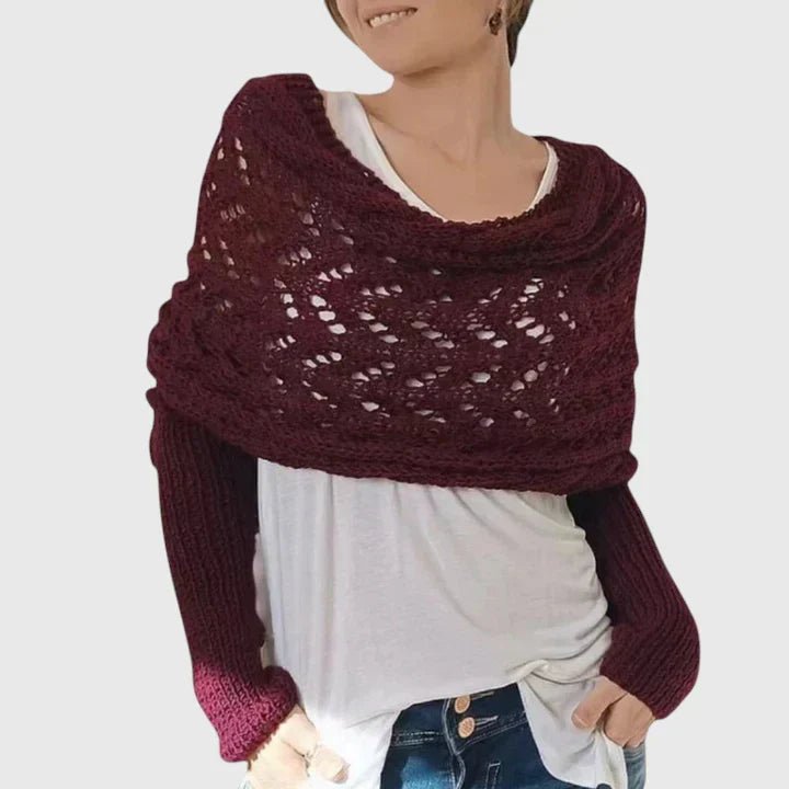 Women's Oversized Knit Wrap Shrug - Dark Red