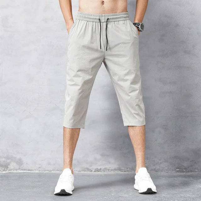 Men's Cropped Capri Trousers - Light gray