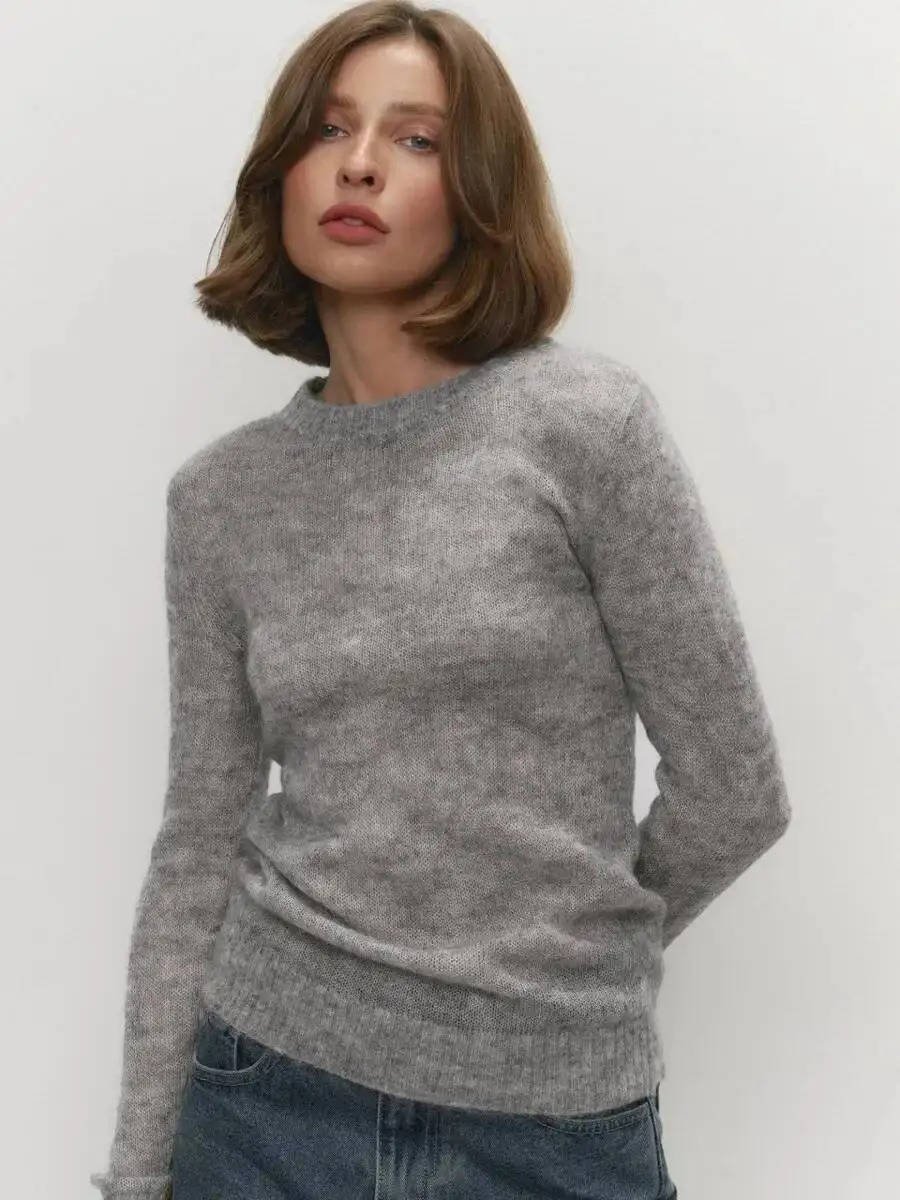 Women's Mohair Crewneck Jumper - Light gray