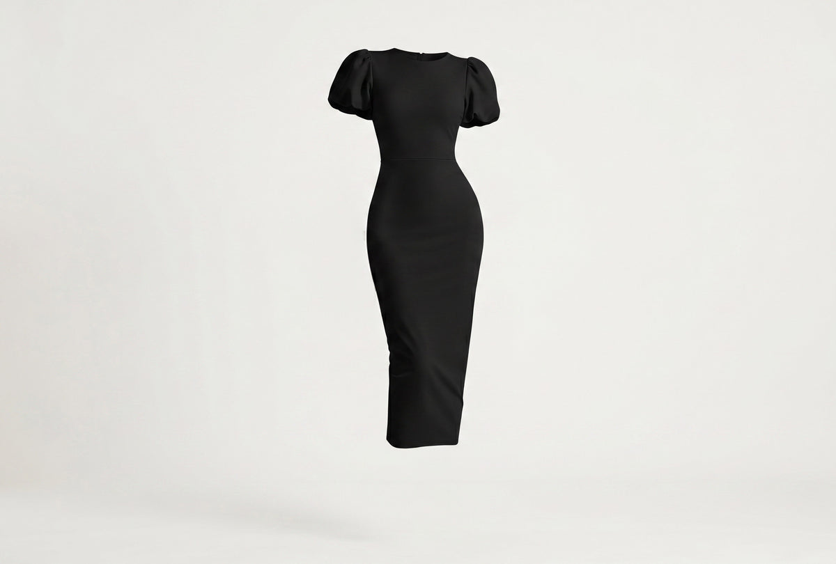 Women's Cocktail Bodycon Midi Dress - Black