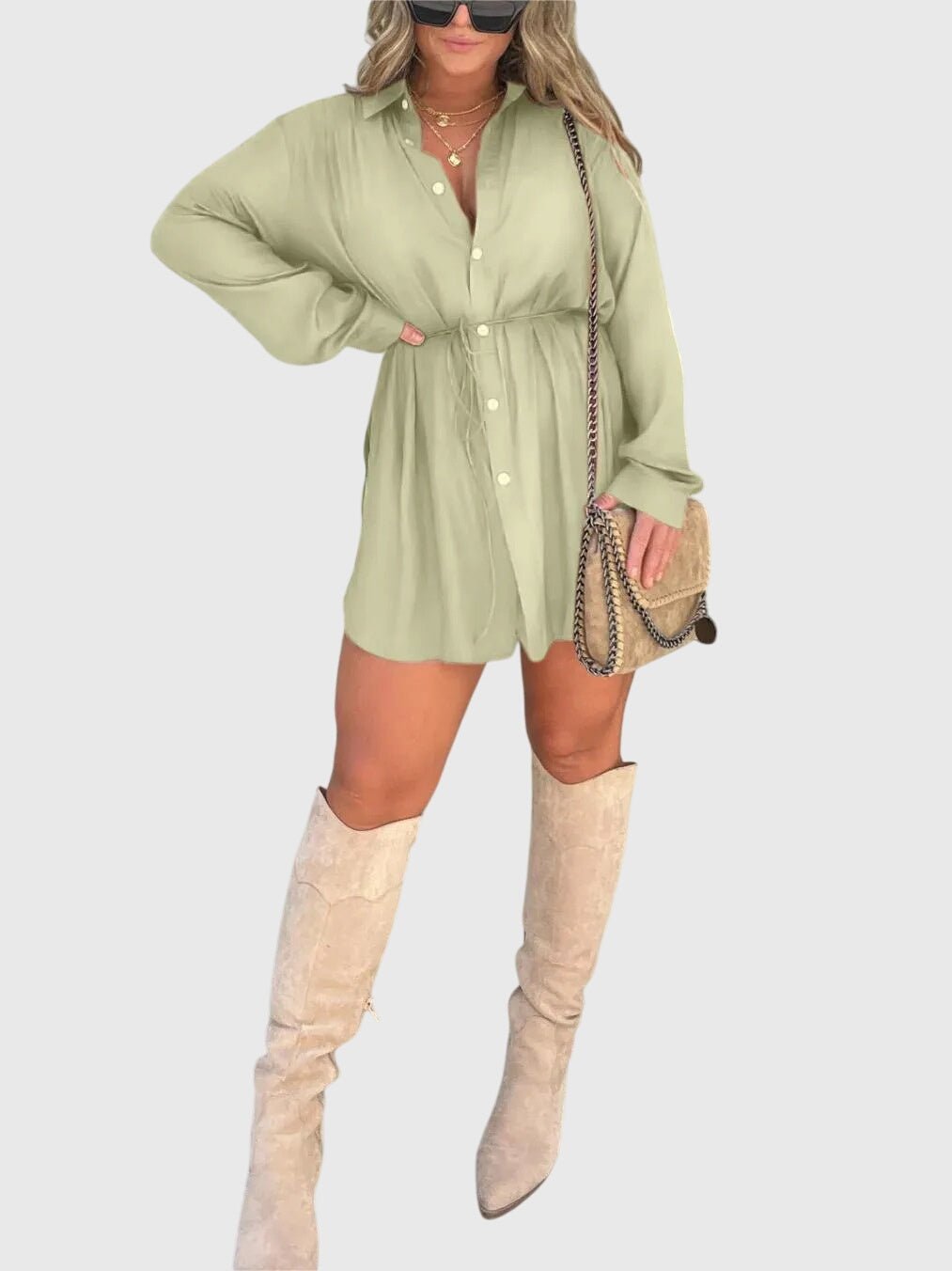 Women's Oversized Satin Shirt Dress - Melon
