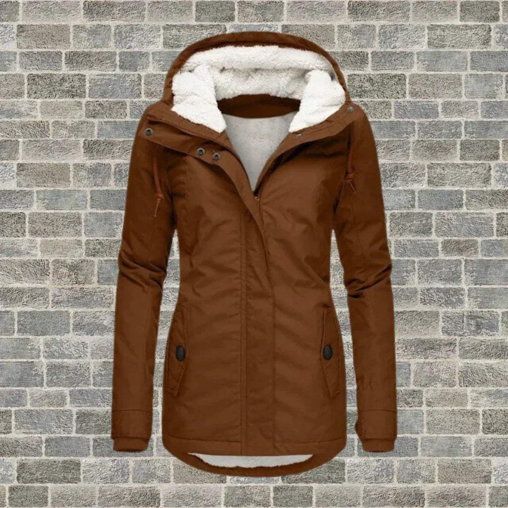 Women's Slim Hooded Parka Jacket - Brown