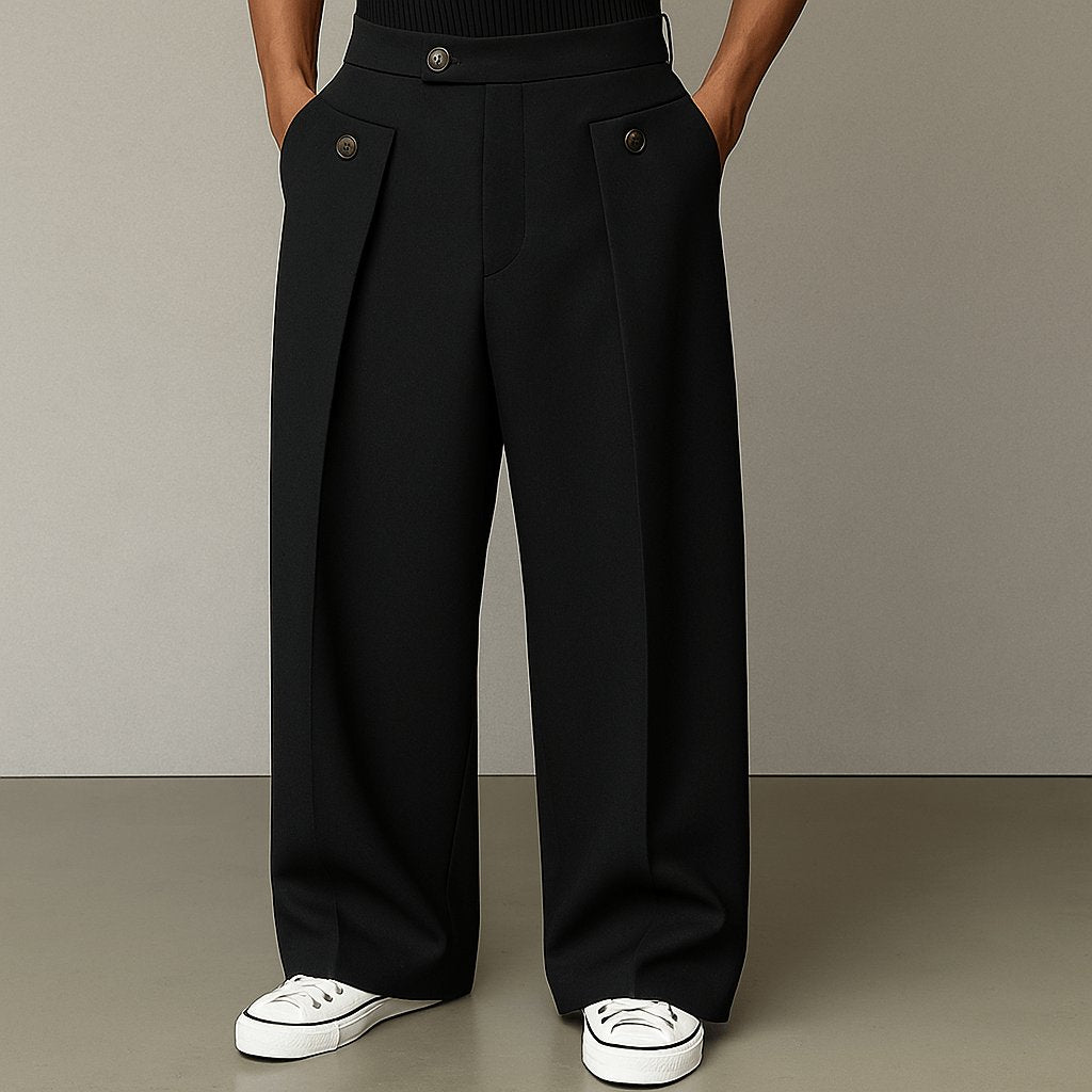 Men's High-Waisted Wide-Leg Trousers - Black