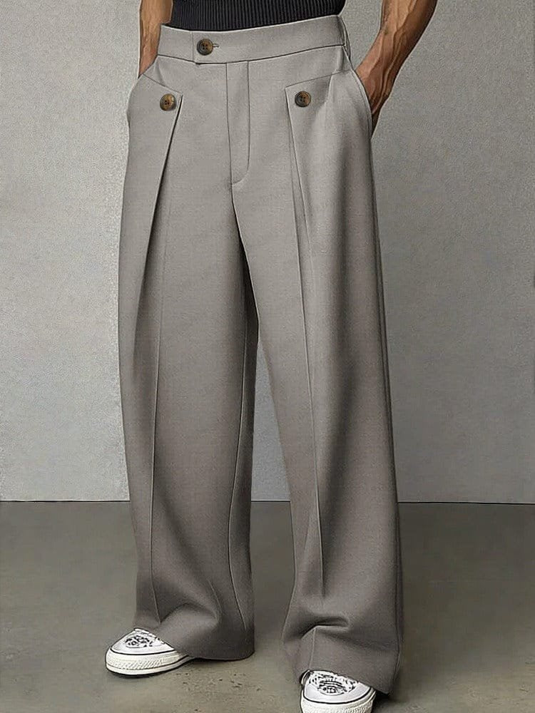 Men's High-Waisted Wide-Leg Trousers - Grey