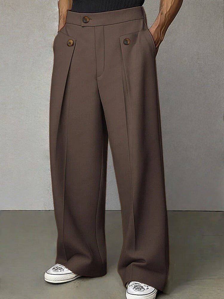Men's High-Waisted Wide-Leg Trousers - Brown
